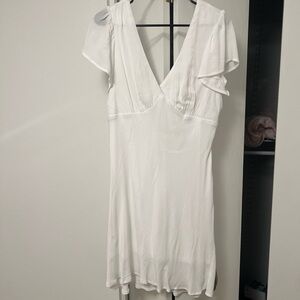 wild fable White V-Neck Mini Dress with Flutter Sleeves